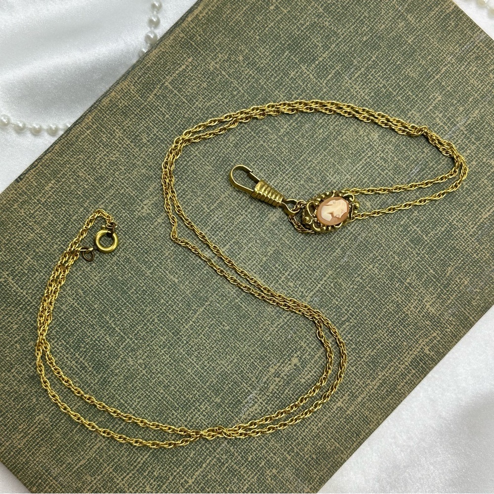 Vintage Lariat Cameo Watch Chain Necklace